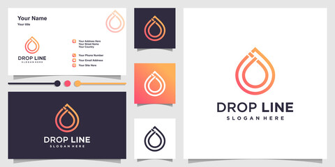 Fototapeta na wymiar Drop logo with unique line art style and business card design Premium Vector