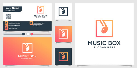 Fototapeta na wymiar Musix box logo with creative concept and business card design Premium Vector