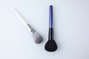 professional makeup brushes on a white background