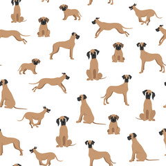 Great dane seamless pattern. Different variaties of coat color dog set
