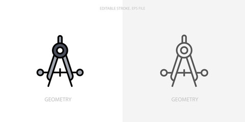 Math compass tool icon for your website, logo, app, UI, product print. Geometry concept flat Silhouette vector illustration icon. Editable stroke icons set