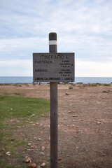 Torre Colimena, Italy - September 02, 2020: Path information at Torre Colimena
