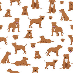 Staffordshire bull terrier seamless pattern. Staffy characters set