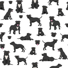 Staffordshire bull terrier seamless pattern. Staffy characters set