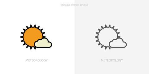 cloudy and sunny meteorology icon for your website, logo, app, UI, product print. Meteorology concept flat Silhouette vector illustration icon. Editable stroke icons set