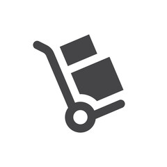 Trolley hand truck vector icon. Push cart with boxes simple symbol.