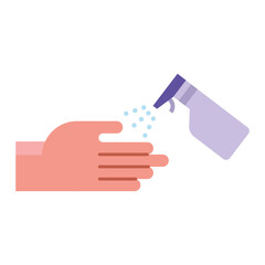 hand with spray bottle medical product flat style