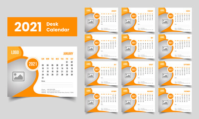 2021 desk calendar layout, New Desk Calendar 2021 template - 12 months included, Happy New Year 2021 Desk Calendar, Calendar for 2021 year