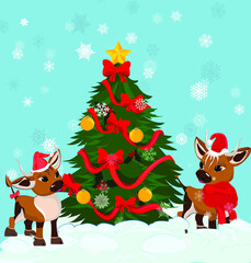 Symbol of 2021, bull and Christmas tree