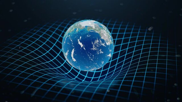 Gravity Earth bends space around it, distorted spacetime Concept gravity deforms space time grid around universe. Spacetime curvature. Loop-able, Seamless 4K 3D Animation