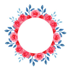 Round watercolor frame with flowers. For the design of invitations, postcards, greeting cards and other designs.