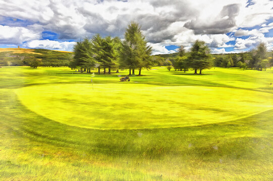 Golf field colorful painting looks like picture.
