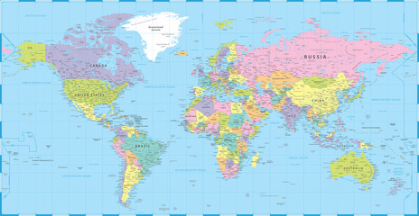 Obraz na płótnie Canvas World Map Vintage Political - Vector Detailed Illustration - Layers