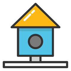 
A simple wooden birdhouse, outdoor decorative element 
