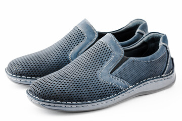 Men's blue shoes on a white isolated background