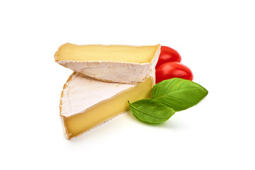 Fresh French Brie cheese, Camembert, isolated on white background