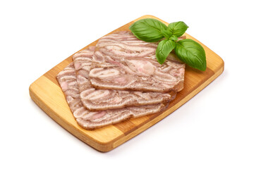Brawn, meat jelly with herbs isolated on white background
