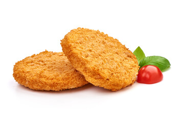 Chicken Cordon bleu in breadcrumbs, isolated on a white background