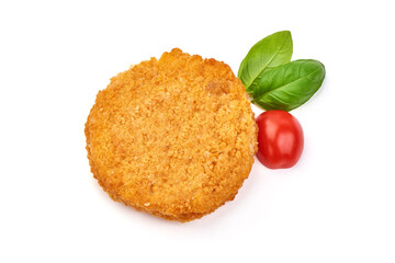 Chicken Cordon bleu in breadcrumbs, isolated on a white background