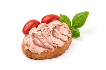 Liver pate sandwich, isolated on white background