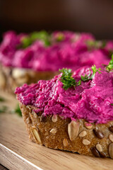 Goat cream cheese mixed with beet