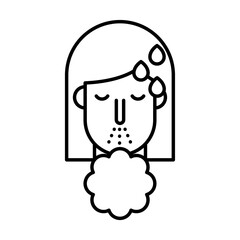 woman with fever sneezing line style icon