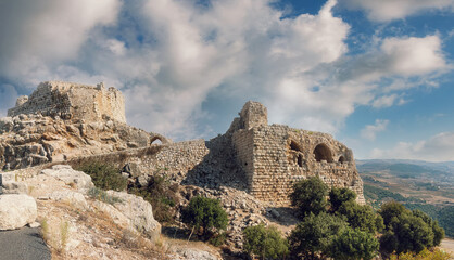 Fototapeta na wymiar Nimrod Fortress is a medieval Ayyubid castle situated on the southern slopes of Mount Hermon, on a ridge rising about 800 m (2600 feet) above sea level.