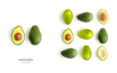 Creative layout made of avocado on the white background.Flat lay. Food concept.