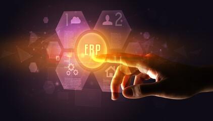 Hand touching ERP inscription, new technology concept