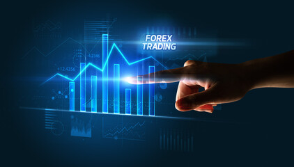 Hand touching FOREX TRADING button, business concept
