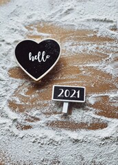 Fototapeta premium Flour Christmas 2021 wallpaper. New year chalkboards