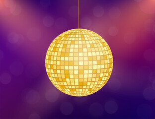 Fototapeta na wymiar Gold Disco ball icon isolated on grayscale background. Vector stock illustration