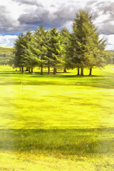 Golf field colorful painting looks like picture.