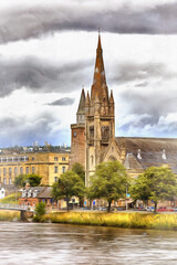 Fototapeta premium View on gothic cathedral colorful painting looks like picture..