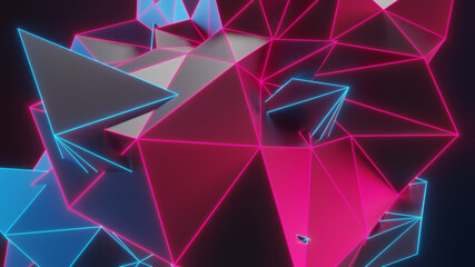 Obraz premium Abstract background with triangles from blue and red lines glowing in the dark