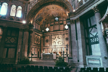 Panoramic view of interior of Florence Baptistery on Piazza del Duomo