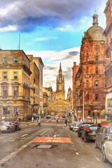 Obraz premium View on vintage street colorful painting looks like picture