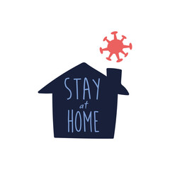 stay home lettering campaign in house flat style