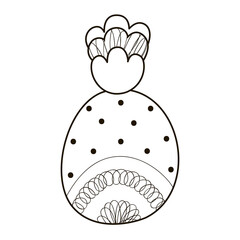 Black and white abstract cartoon pineapple. Isolated tropical summer fruit in scandinavian style. Cute ornamental doodle for coloring book and babies design. Vector.