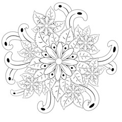 Black and white circle flower ornament, ornamental round lace design. Floral mandala