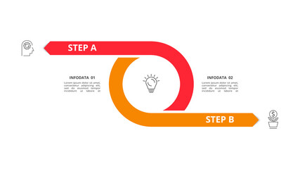 Abstract arrows of graph, diagram with 2 steps, options, parts or processes. Vector business template for presentation