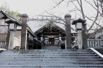 Old temple complex on Utatsu Hill in Kanazawa, Higashi-Chaya district, Japan.