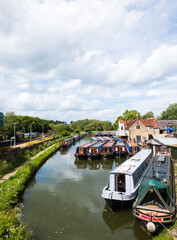 Naklejka premium Moored canal boats at Heyford Wharf At Lower Heyford on the Oxford Canal