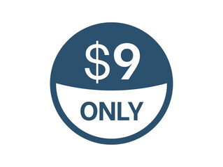 $9 Dollar price icon. 9 USD Price Tag