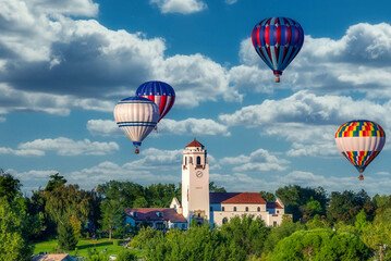 Fototapeta na wymiar Hot Air Balloons float of the Boise train depot