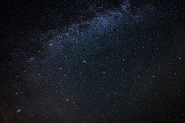 Overhead milky way with stars in clear summer night. 
 Country side.