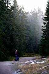 Family walk in the forest.  