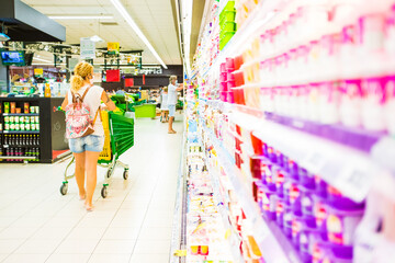supermarket. people buying products in the supermarket wearing mask for the covid-19