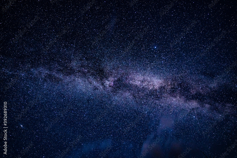 Wall mural overhead milky way with stars in clear summer night. country side.