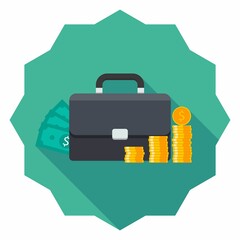 Briefcase, Dollar money cash icon, Gold coin stack icon vector isolated.